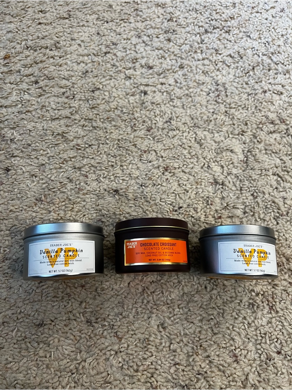 Trader Joe's Vanilla Pumpkin & Chocolate Croissant Scented Candle Trio